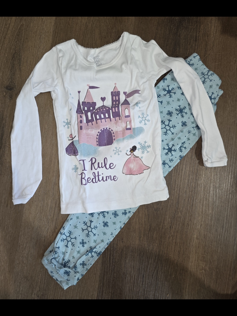 Girls White & Light Blue 'I Rule Bedtime' Castle Pajama Set